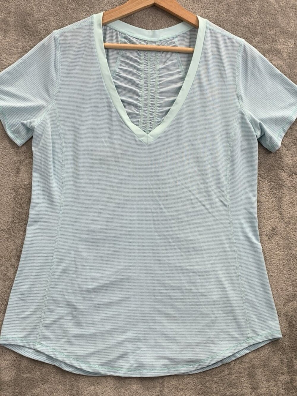 Lululemon Runner Up Shirt Womens 6 Ruched Back Short Sleeve Striped Athleisure